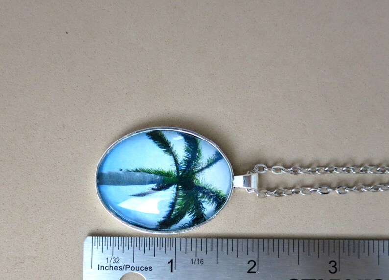 Palm Tree Photo Necklace Glass Cabochon Necklace OOAK Jewelry Oval Pendant Original Photography Plant Lover Gift Nature Inspired
