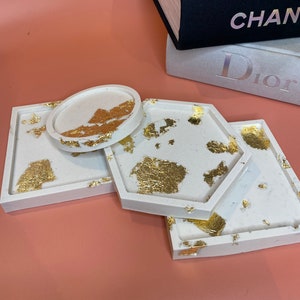 Concrete Coasters with gold, rose gold or silver foil | industrial | handmade | golden leafs | silver leafs