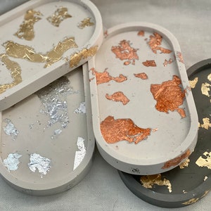 Oval tray | Concrete Tray | Trinket Tray | Concrete Oval Tray | Beige & Grey | Foil | Gold, Rose Gold and Sliver | Planter Tray | New Home