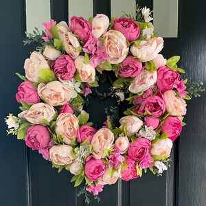 Shades of Pink Peony Spring Summer Wreath for Front Door image 2