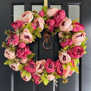 Pink Peony Spring Summer Wreath for Front Door