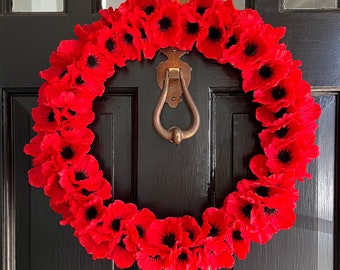 Couronne de cerceau de fleurs de pavot rouge, couronne toute l’année pour porte d’entrée