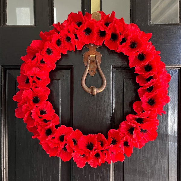 Red Poppy Flower Hoop Wreath, Year Round Wreath for Front Door
