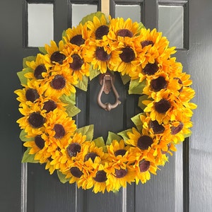 Yellow Sunflower Fall Grapevine Wreath for Front Door, Autumn Decor