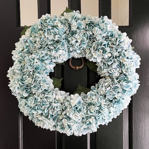 Blue Hydrangea Wreath, Farmhouse Wreath for Front Door Spring and Summer Decor