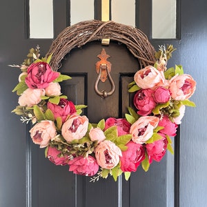 Asymmetrical Pink Peony Spring Summer Wreath for Front Door