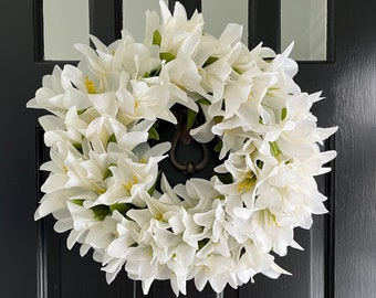 Easter White Lily Spring Wreath, Summer Decor for Front Door