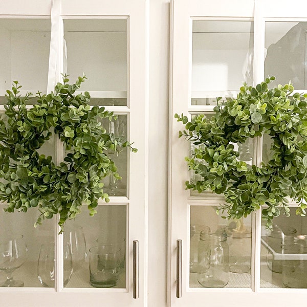 Mini Eucalyptus Cabinet Wreaths, Set of Two, Farmhouse Decor