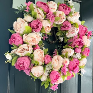 Shades of Pink Peony Spring Summer Wreath for Front Door image 3