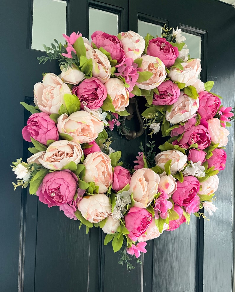 Shades of Pink Peony Spring Summer Wreath for Front Door image 3