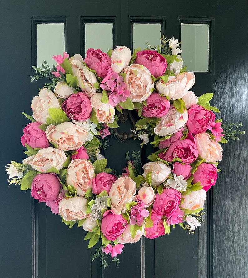 Shades of Pink Peony Spring Summer Wreath for Front Door image 1