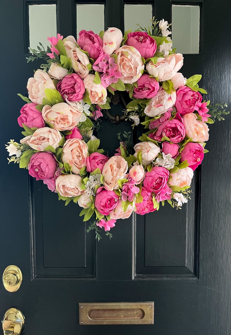 Shades of Pink Peony Spring Summer Wreath for Front Door image 2