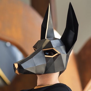 Máscara de Anubis / Chacal de Papel | Plantillas para imprimir, Máscara 3D, Geométrica, Poligonal, Casera, Patrón descargable, Disfraz DIY