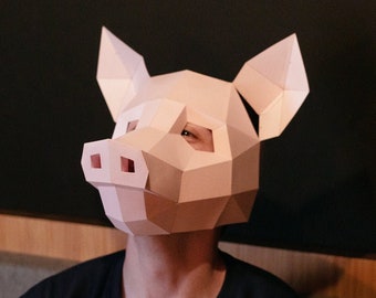 Pig Mask | DIY Paper Mask, Printable Template, Papercraft, 3D Mask, Polygon, Low Poly, Geometric, Costume, Pattern, PDF Download