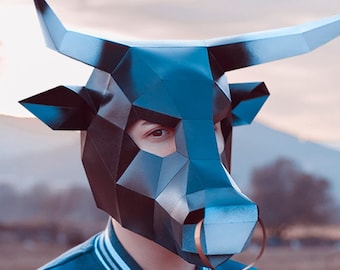 Bull Mask, Cow Mask | DIY Paper Mask, Printable Template, Papercraft, 3D Mask, Polygon, Low Poly, Geometric, Costume, Pattern, PDF Download