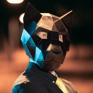Máscara de Pantera / Jaguar de Papel | Plantillas para imprimir, Máscara 3D, Geométrica, Poligonal, Casera, Patrón descargable, Disfraz DIY