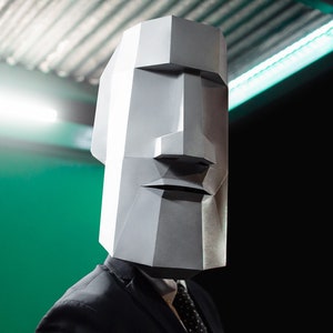 Maschera Moai di carta | Modelli stampabili, maschere 3D, geometriche, poligonali, fatte in casa, modelli scaricabili, costumi fai da te