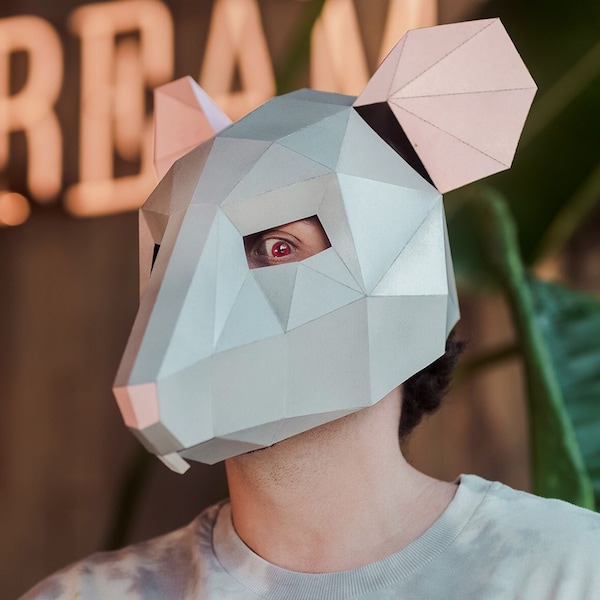 Mouse Mask, Rat Mask | DIY Paper Mask, Printable Template, Papercraft, 3D Mask, Polygon, Low Poly, Geometric, Costume, Pattern, PDF Download