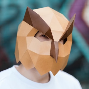 Máscara de Búho de Papel | Plantillas para imprimir, Máscara 3D, Geométrica, Poligonal, Casera, Patrón descargable, Disfraz DIY, PDF