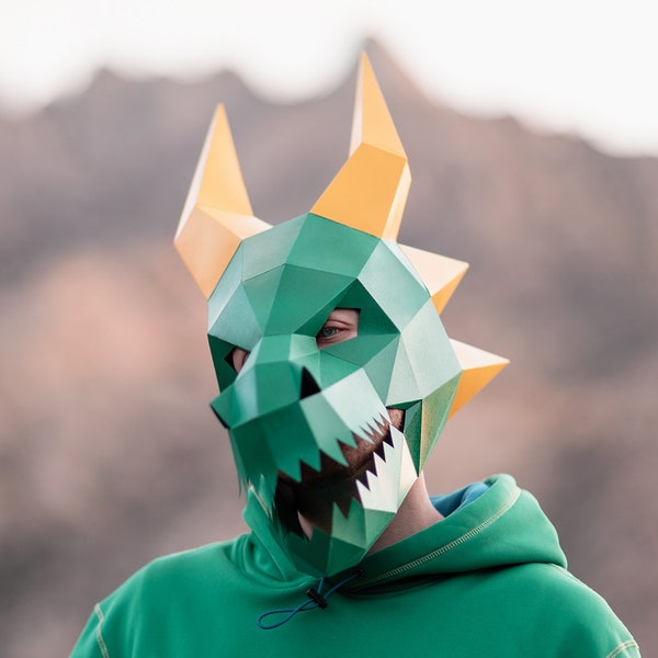 Máscara de Dragão | Máscara de papel DIY | Máscara para impressão | Máscara Poligonal | Máscara Low Poly | Download Instantâneo do PDF