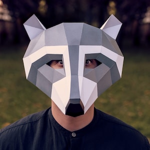 Máscara de Mapache de Papel | Plantillas para imprimir, Máscara 3D, Geométrica, Poligonal, Casera, Patrón descargable, Disfraz DIY
