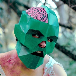 Máscara de Zombie de Papel | Plantillas para imprimir, Máscara 3D, Geométrica, Poligonal, Casera, Patrón descargable, Disfraz DIY, PDF