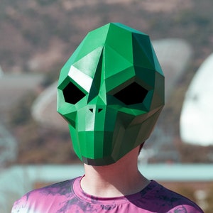 Alien Mask | DIY Paper Mask, Printable Template, Papercraft, 3D Mask, Polygon, Low Poly, Geometric, Costume, Pattern, PDF Download