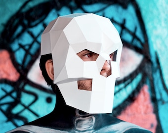 Skull Mask | DIY Paper Mask, Printable Template, Papercraft, 3D Mask, Polygon, Low Poly, Geometric, Costume, Pattern, PDF Download