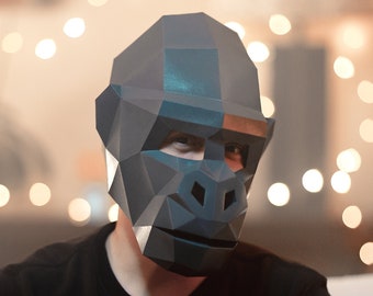 Gorilla Mask | DIY Paper Mask, Printable Template, Papercraft, 3D Mask, Polygon, Low Poly, Geometric, Costume, Pattern, PDF Download