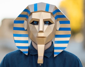 Tut Mask, Pharaoh Mask | DIY Paper Mask, Printable Template, Papercraft, 3D Mask, Polygon, Low Poly, Geometric, Costume, Pattern