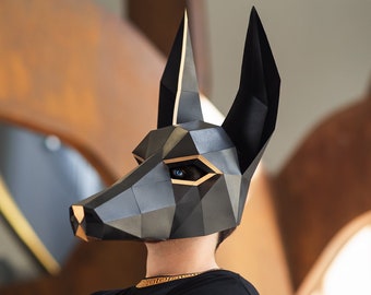 Masque d'Anubis / Chacal de papier | Modèles imprimables, Masque 3D, Géométrique, Polygonale, Fait maison, Patron téléchargeable, Costume DIY