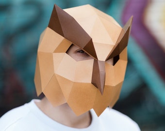 Owl Mask | DIY Paper Mask, Printable Template, Papercraft, 3D Mask, Polygon, Low Poly, Geometric, Costume, Pattern, PDF Download