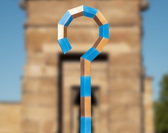 Gold and Blue Egyptian Cane | Crook | DIY Accessory / Complement for Costume, Printable Template, Papercraft, Polygon, Low Poly, Pattern