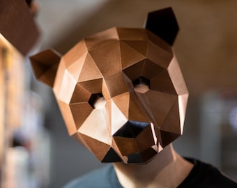 Bear Mask | DIY Paper Mask, Printable Template, Papercraft, 3D Mask, Polygon, Low Poly, Geometric, Costume, Pattern, PDF Download