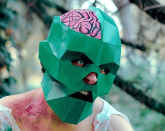 Zombie-Maske aus Papier | Druckvorlagen, 3D-Maske, geometrisch, polygonal, selbstgemacht, Schnittmuster zum Herunterladen, DIY-Kostüm, PDF