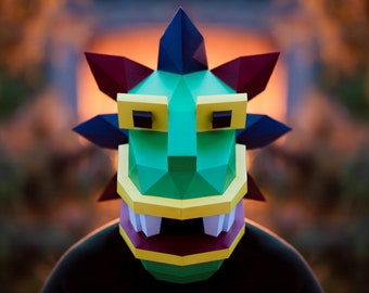 Quetzalcoatl / Feathered Serpent Mask | DIY Paper Mask, Printable Template, Papercraft, 3D Mask, Polygon, Low Poly, Costume, Pattern, PDF