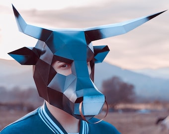 Masque de taureau / vache en papier | Modèles imprimables, Masque 3D, Géométrique, Polygonale, Fait maison, Patron téléchargeable, Costume DIY