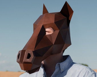 Horse Mask, Donkey Mask | DIY Paper Mask, Printable Template, Papercraft, 3D Mask, Polygon, Low Poly, Geometric, Costume, Pattern, Download