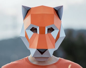 Tiger Mask | DIY Paper Mask, Printable Template, Papercraft, 3D Mask, Polygon, Low Poly, Geometric, Costume, Pattern, PDF Download