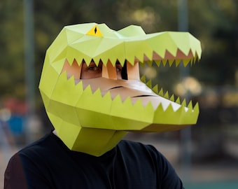 Crocodile Mask, Alligator Mask | DIY Paper Mask, Printable Template, Papercraft, 3D Mask, Polygon, Low Poly, Geometric, Costume, Pattern