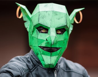 Green Goblin Mask | DIY Paper Mask, Printable Template, Papercraft, 3D Mask, Polygon, Low Poly, Geometric, Costume, Pattern, PDF Download