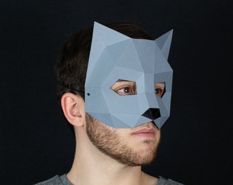 Katzenmaske / Augenmaske aus Papier | Druckbare Vorlagen, 3D-Maske, geometrisch, polygonal, hausgemacht, herunterladbares Muster, DIY-Kostüm