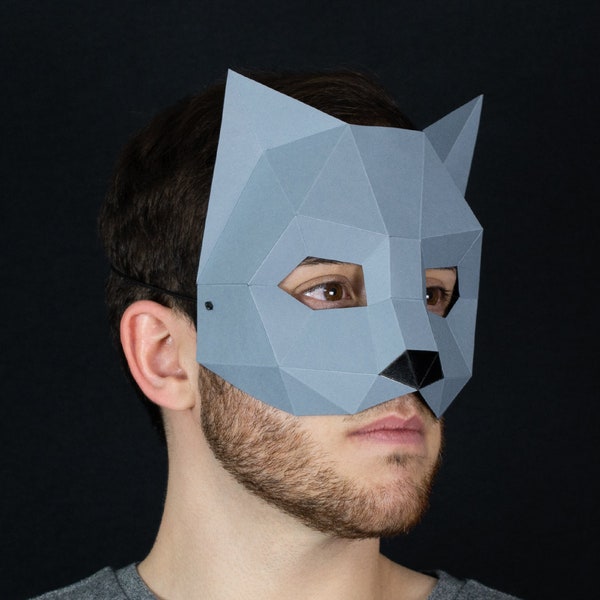 Cat Masquerade | DIY Paper Mask, Printable Template, Papercraft, 3D Mask, Polygon, Low Poly, Geometric, Costume, Pattern, PDF Download