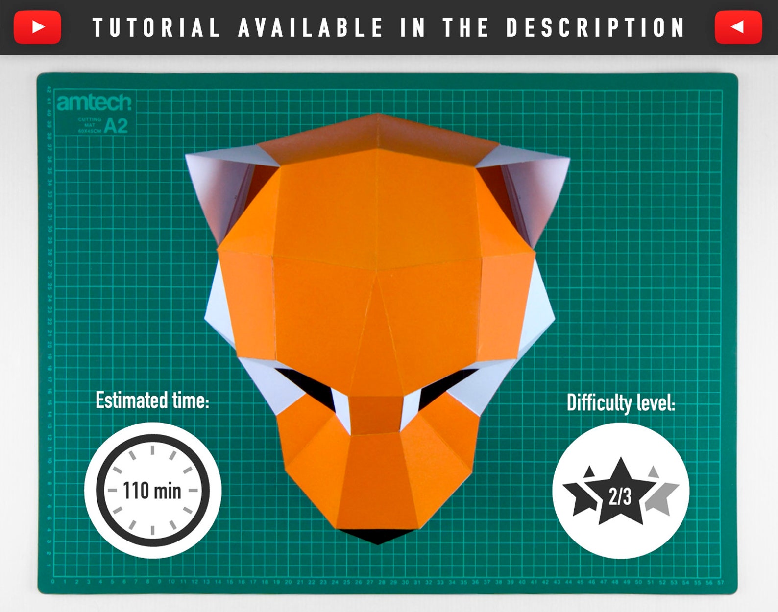 máscara de tigre máscara de papel diy geométrica pdf etsy