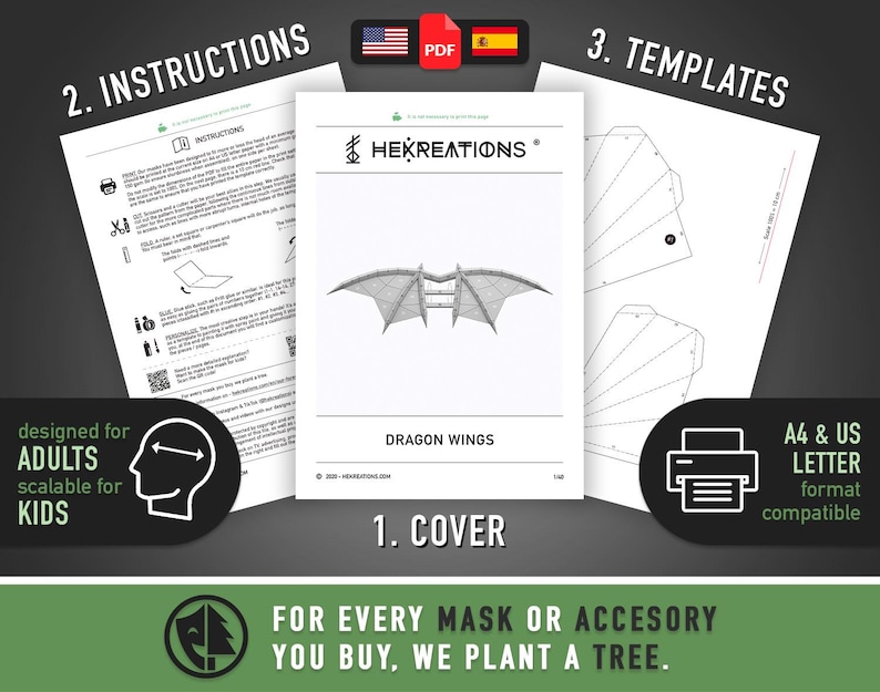 Dragon Wings | DIY Paper Wings, Printable Template, Papercraft, 3D Mask, Polygon, Low Poly, Geometric, Costume, Pattern, PDF Download image 6