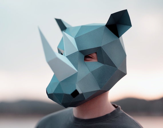 Máscara De Rinoceronte Máscara De Papel Diy Papercraft Pdf Descargable