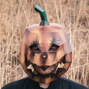 Máscara de Calabaza de Papel | Plantillas para imprimir, Máscara 3D, Geométrica, Poligonal, Casera, Patrón descargable, Disfraz DIY
