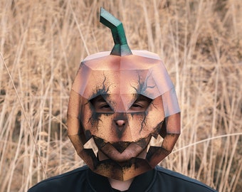 Pumpkin Mask | DIY Paper Mask, Printable Template, Papercraft, 3D Mask, Polygon, Low Poly, Geometric, Costume, Pattern, PDF Download