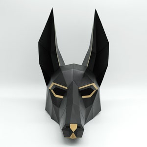 Masque d'Anubis / Chacal de papier Modèles imprimables, Masque 3D, Géométrique, Polygonale, Fait maison, Patron téléchargeable, Costume DIY image 7