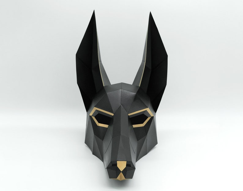 Masque d'Anubis / Chacal de papier Modèles imprimables, Masque 3D, Géométrique, Polygonale, Fait maison, Patron téléchargeable, Costume DIY image 7